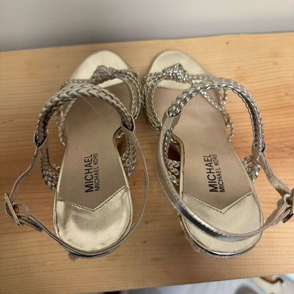 Michael Kors Palm Beach Sandal Silver Boho Wedges Sz 8 - Picture 6 of 8
